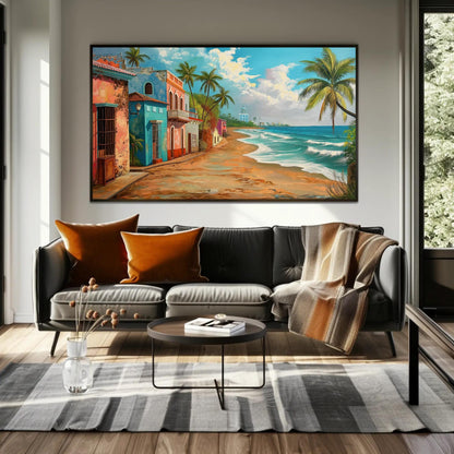 Puerto Rico Beach , Caribbean Tropical canvas wall art shown in a living room (view 3)