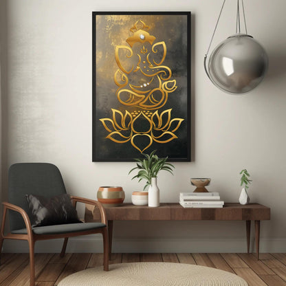 Ganesha canvas wall art shown in a living room