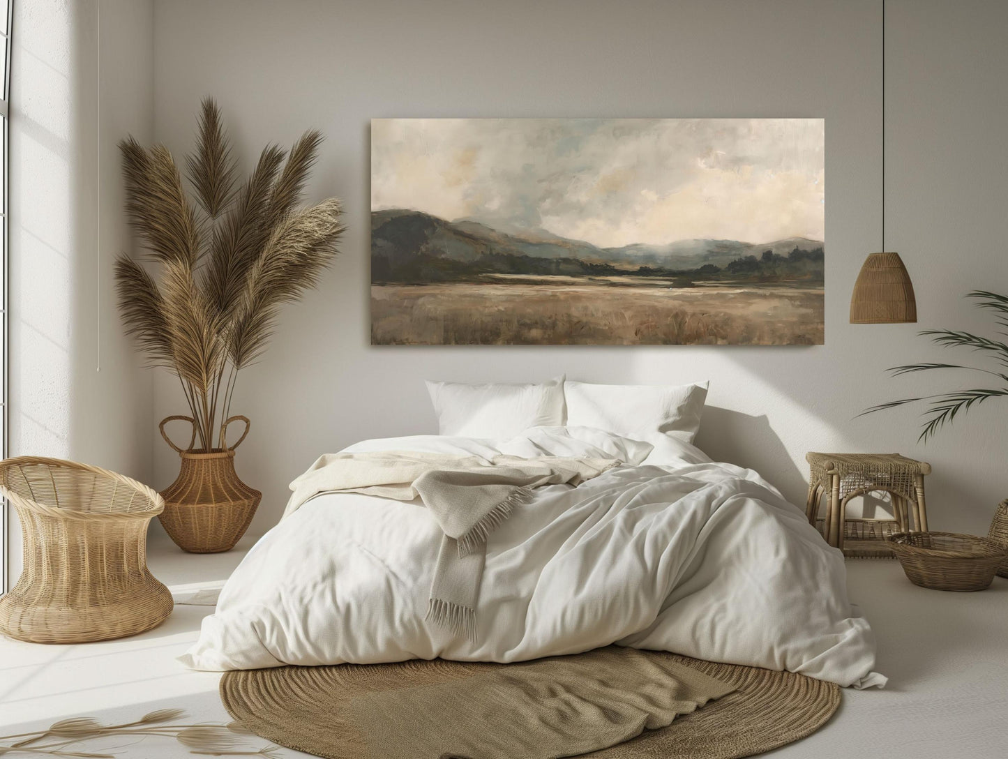 Vintage Beige Landscape , Neutral Abstract modern canvas wall art, ready to hang