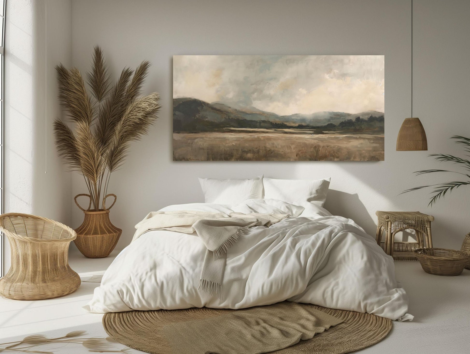 Vintage Beige Landscape , Neutral Abstract modern canvas wall art, ready to hang