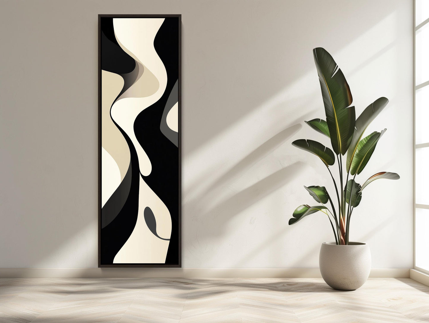 Black and White canvas wall art shown in a styled room