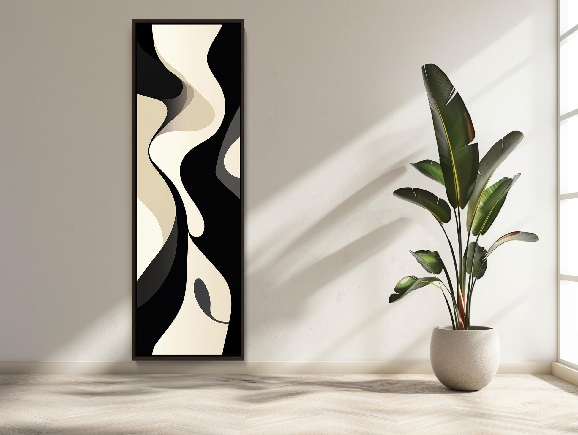 Black and White canvas wall art shown in a styled room