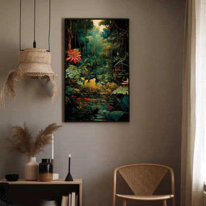 Tropical Jungle , Lush Green Forest modern canvas wall art, ready to hang