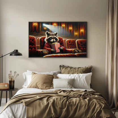 Raccoon canvas wall art shown above a sofa (view 4)
