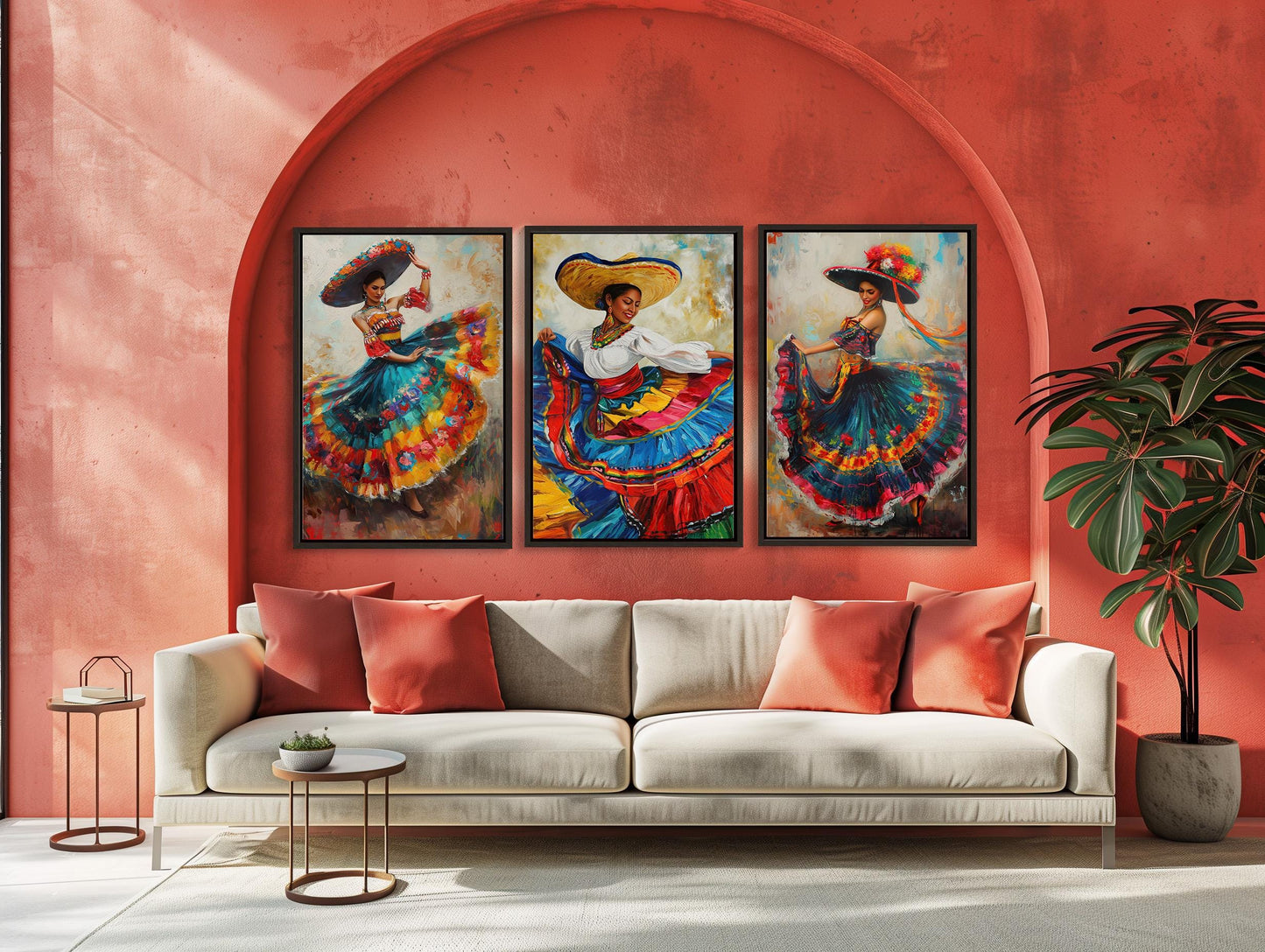 Mexican Folk Dance canvas wall art shown in a living room