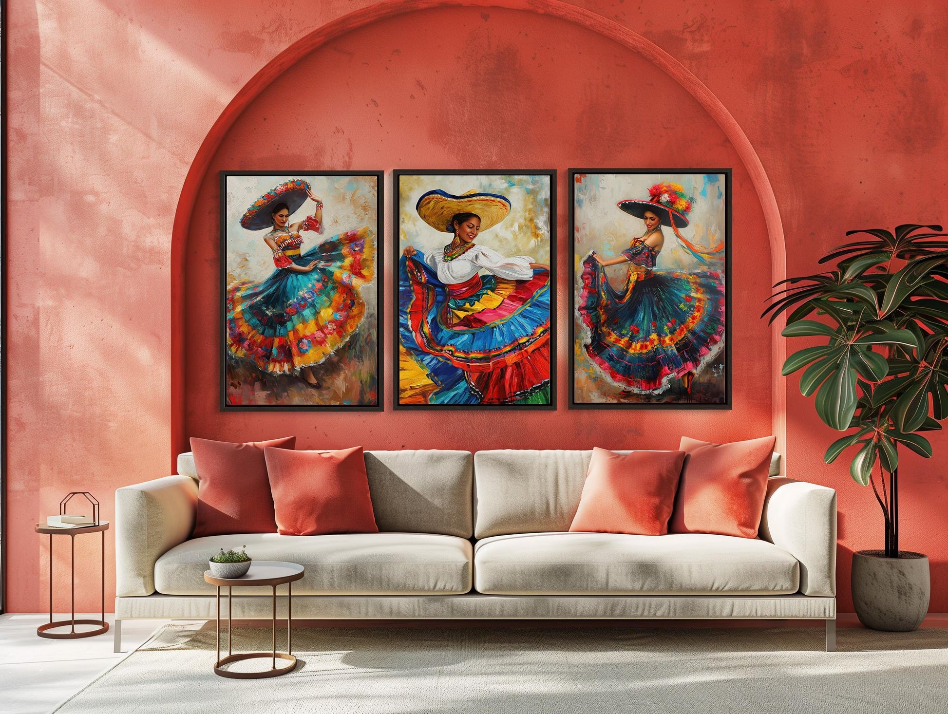 Mexican Folk Dance canvas wall art shown in a living room