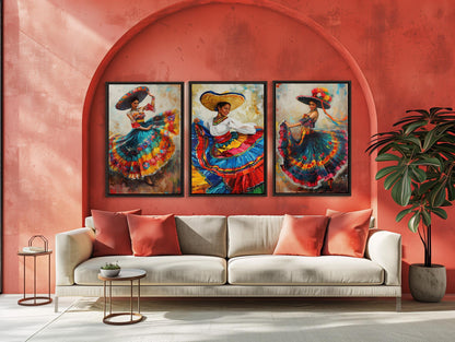 Mexican Folk Dance canvas wall art shown in a living room