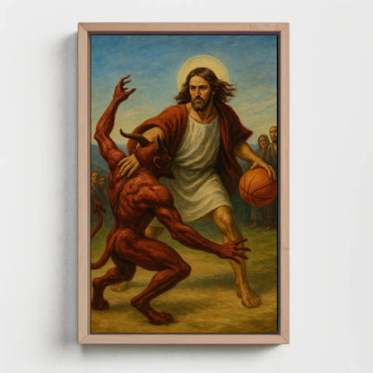 Jesus Basketball , Funny Christian Sports canvas wall art shown in a styled room (view 2)