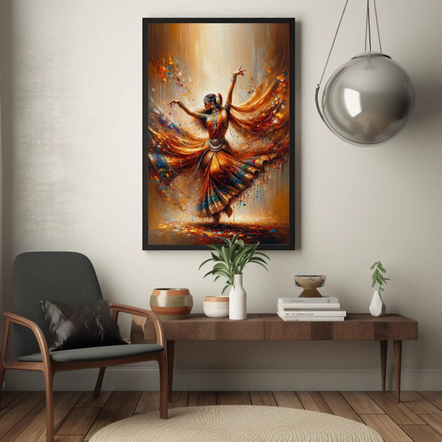 Indian Dancer , Elegance in Motion Cultural canvas wall art shown in a styled interior