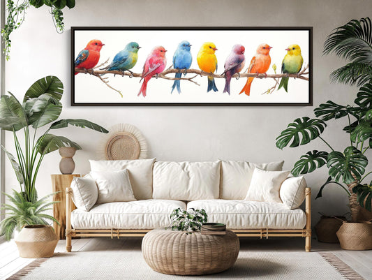 Colorful Birds Canvas Print – Panoramic Wall Art | Vibrant Nature Home Decor