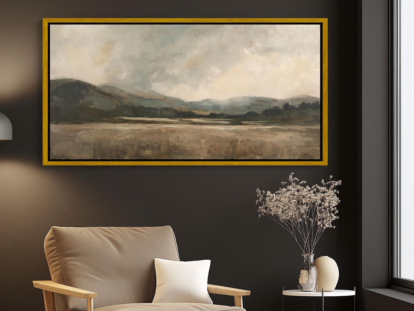 Vintage Beige Landscape , Neutral Abstract modern canvas wall art for the home