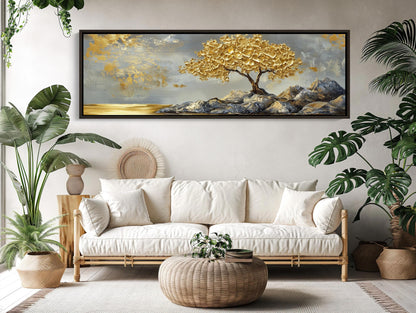 Gold Tree canvas wall art shown in a living room