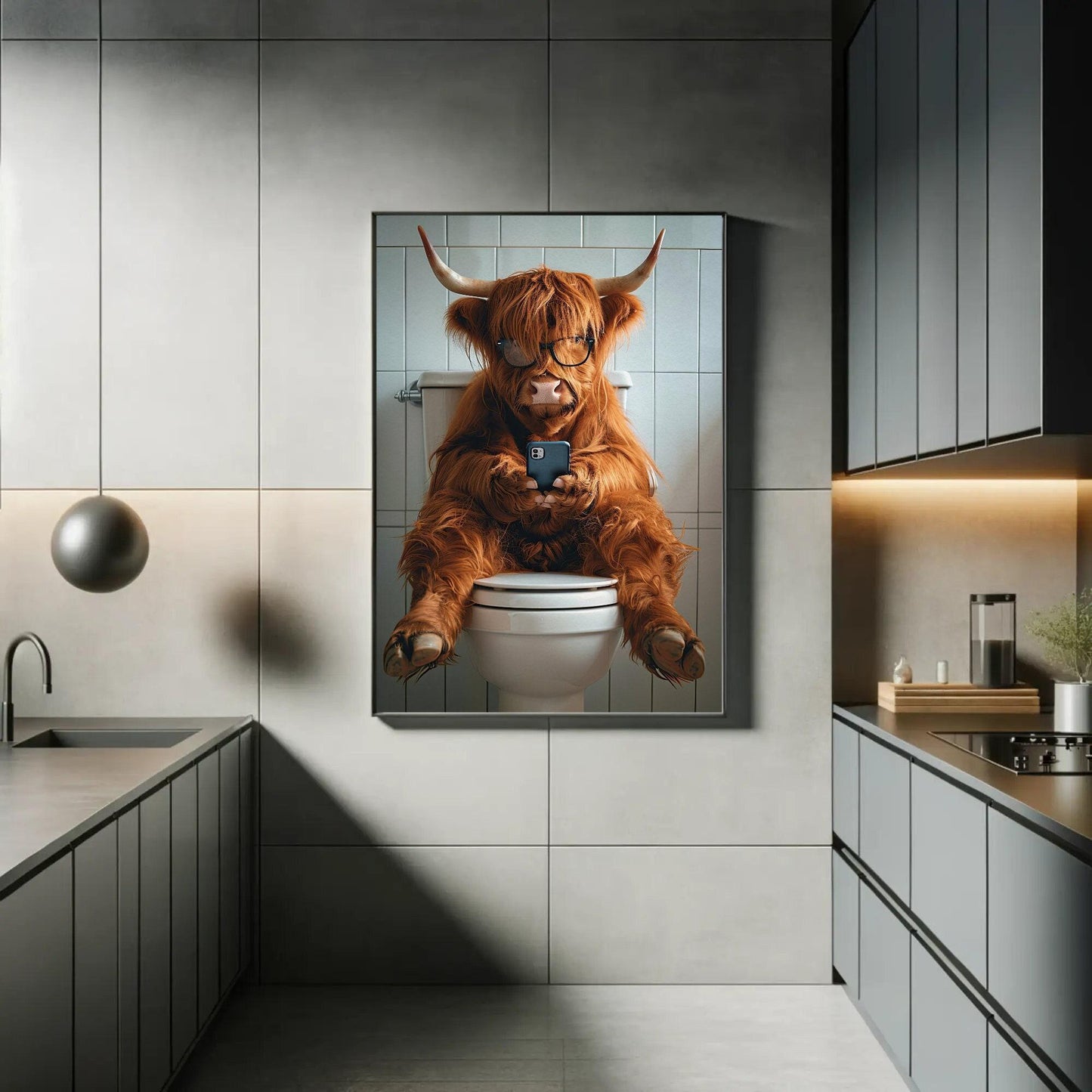 Highland Cow Bathroom , Funny Toilet Humor canvas print, premium giclée wall art