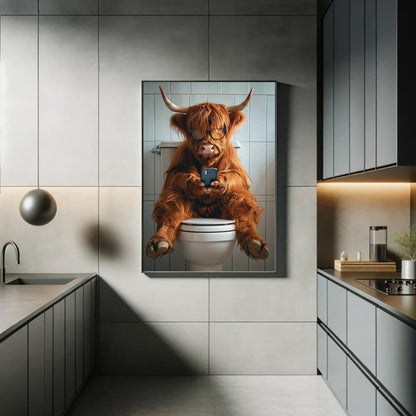 Highland Cow Bathroom , Funny Toilet Humor canvas print, premium giclée wall art