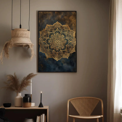 Gold Mandala canvas wall art shown in a styled interior