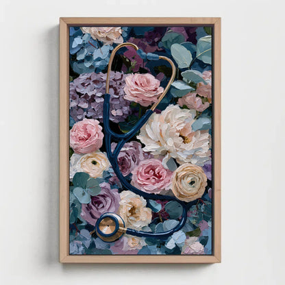 Stethoscope canvas wall art shown in a styled room