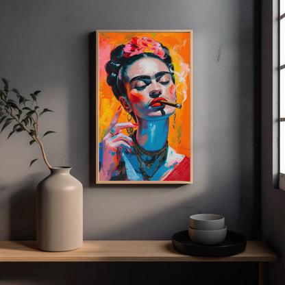 Frida Kahlo , Mexican Folk Art Wall canvas wall art shown in a styled room (view 3)