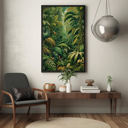 Henri Rousseau Jungle , Vintage Botanical canvas wall art shown in a living room