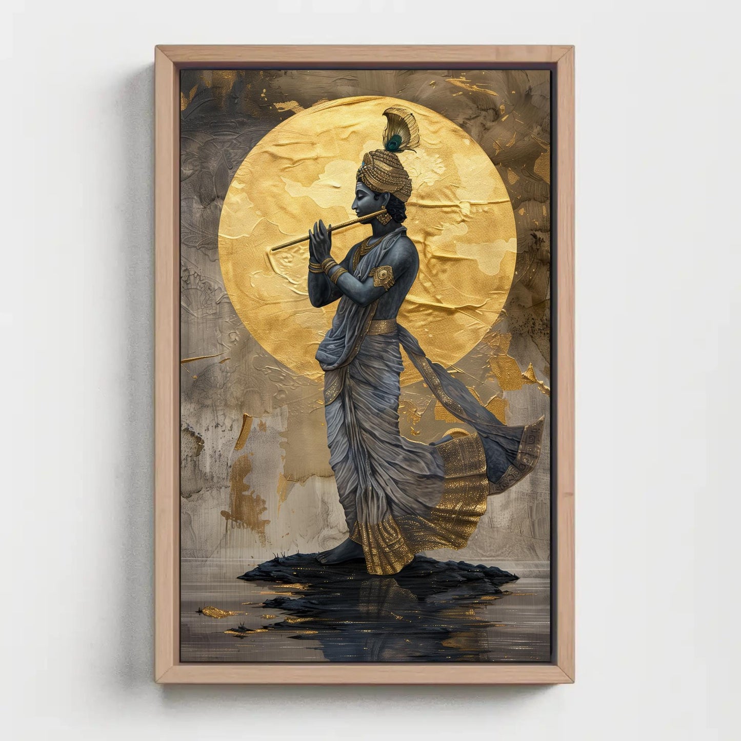 Lord Krishna Flute , Hindu Spiritual Wall canvas wall art in blue tones
