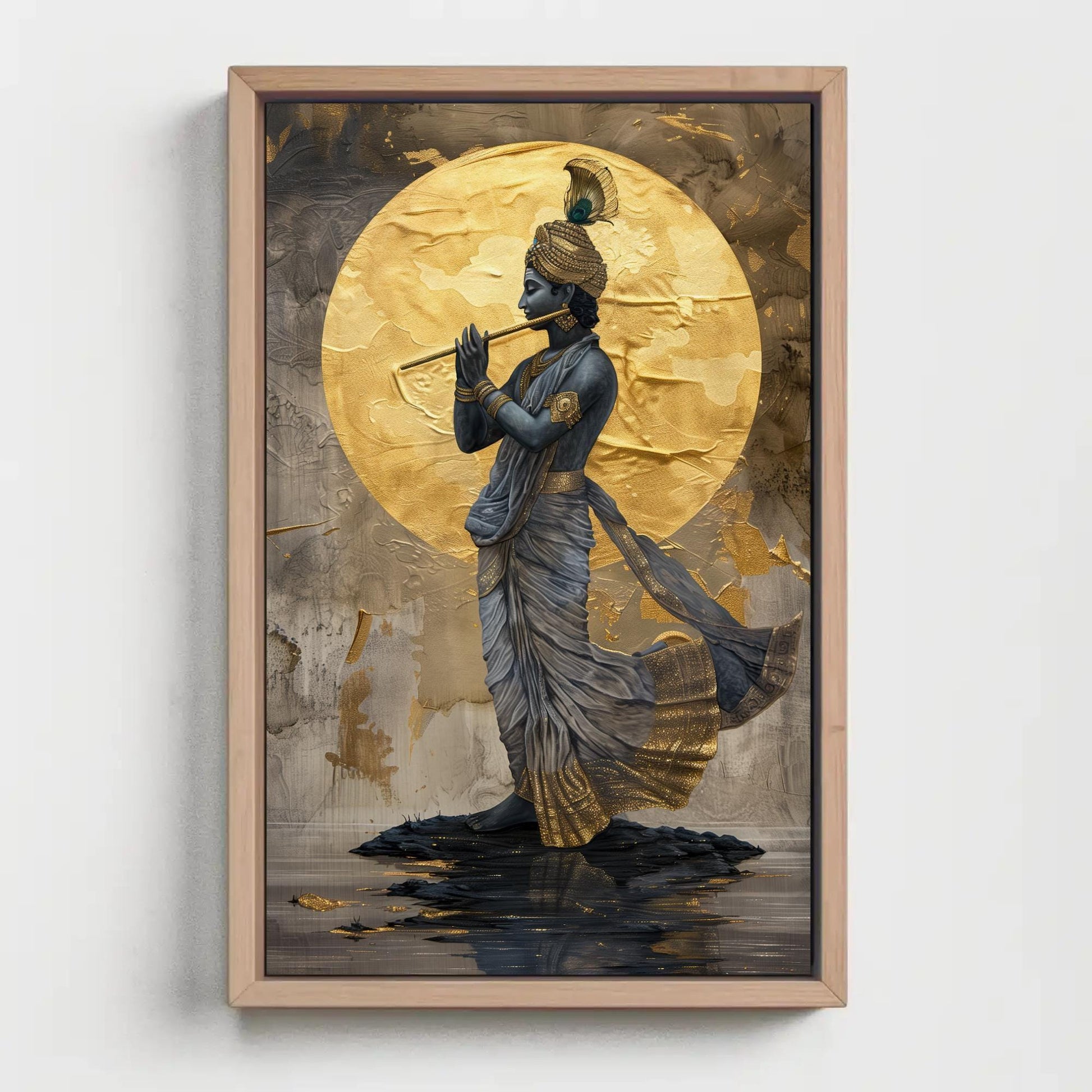 Lord Krishna Flute , Hindu Spiritual Wall canvas wall art in blue tones