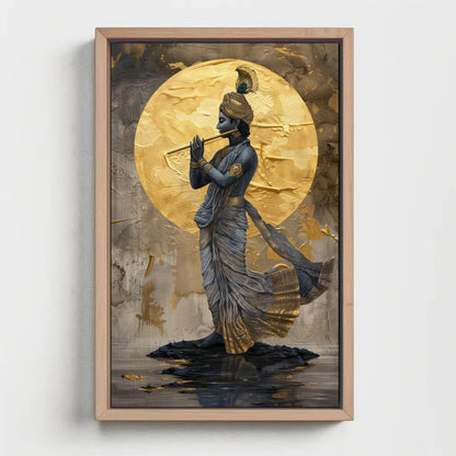 Lord Krishna Flute , Hindu Spiritual Wall canvas wall art in blue tones
