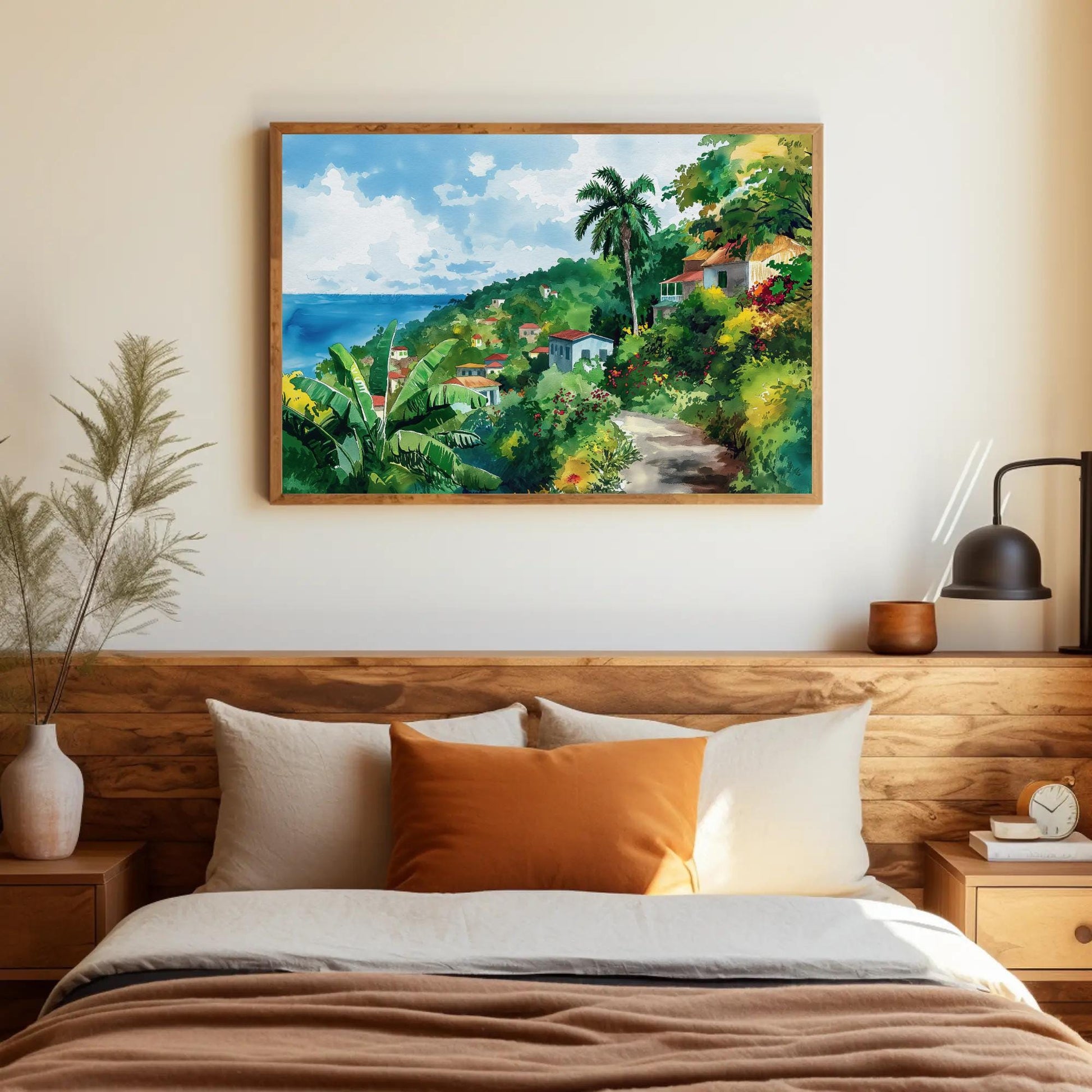 Jamaica , Caribbean Tropical Seascape canvas wall art shown in a bedroom