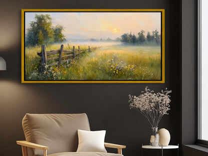 Farmhouse Sunrise canvas wall art shown in a styled room