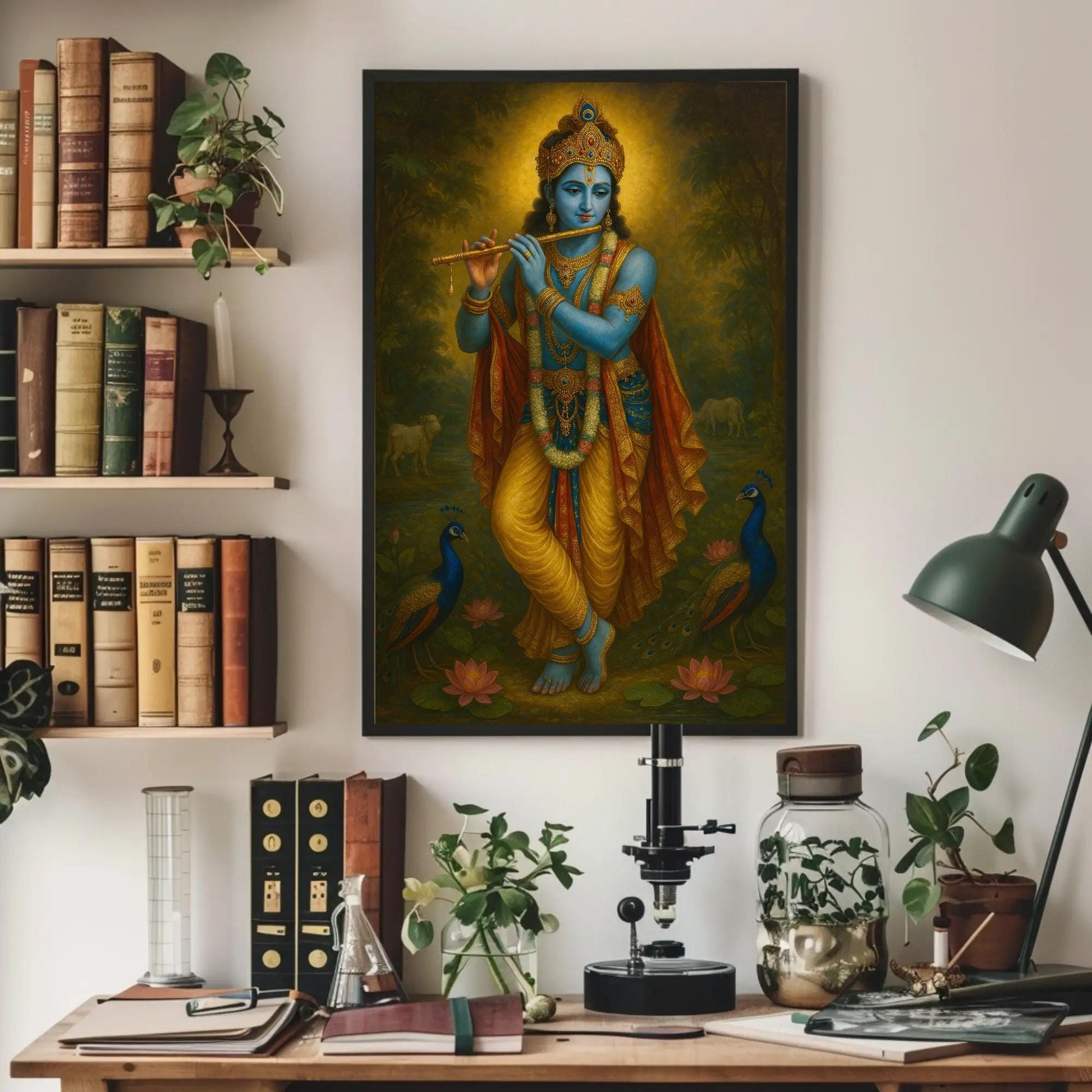 Krishna Flute canvas wall art in gold tones
