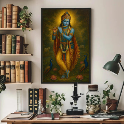 Krishna Flute canvas wall art in gold tones