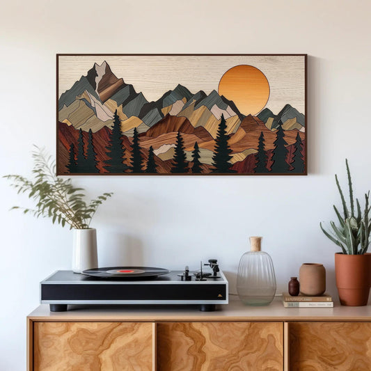 a record player sitting on top of a wooden cabinet