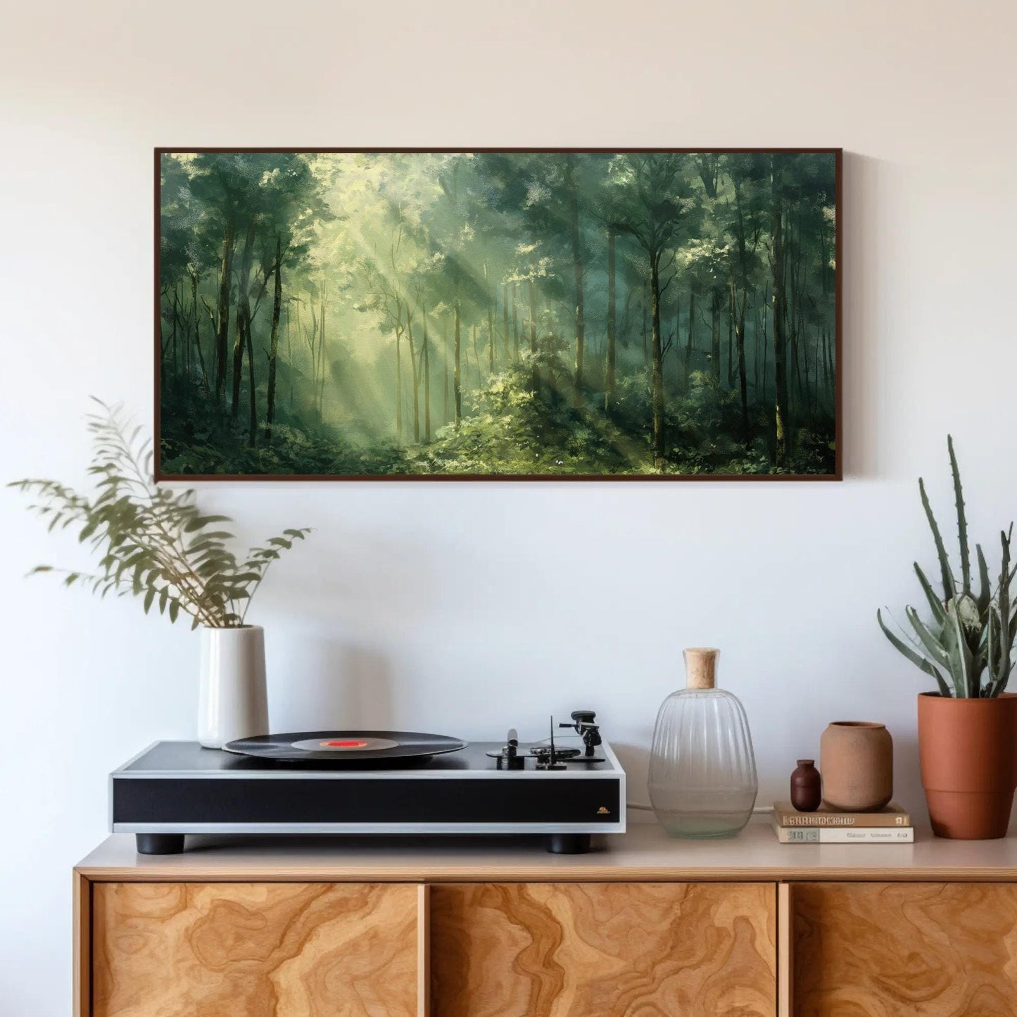 Green Forest canvas wall art shown above a cabinet