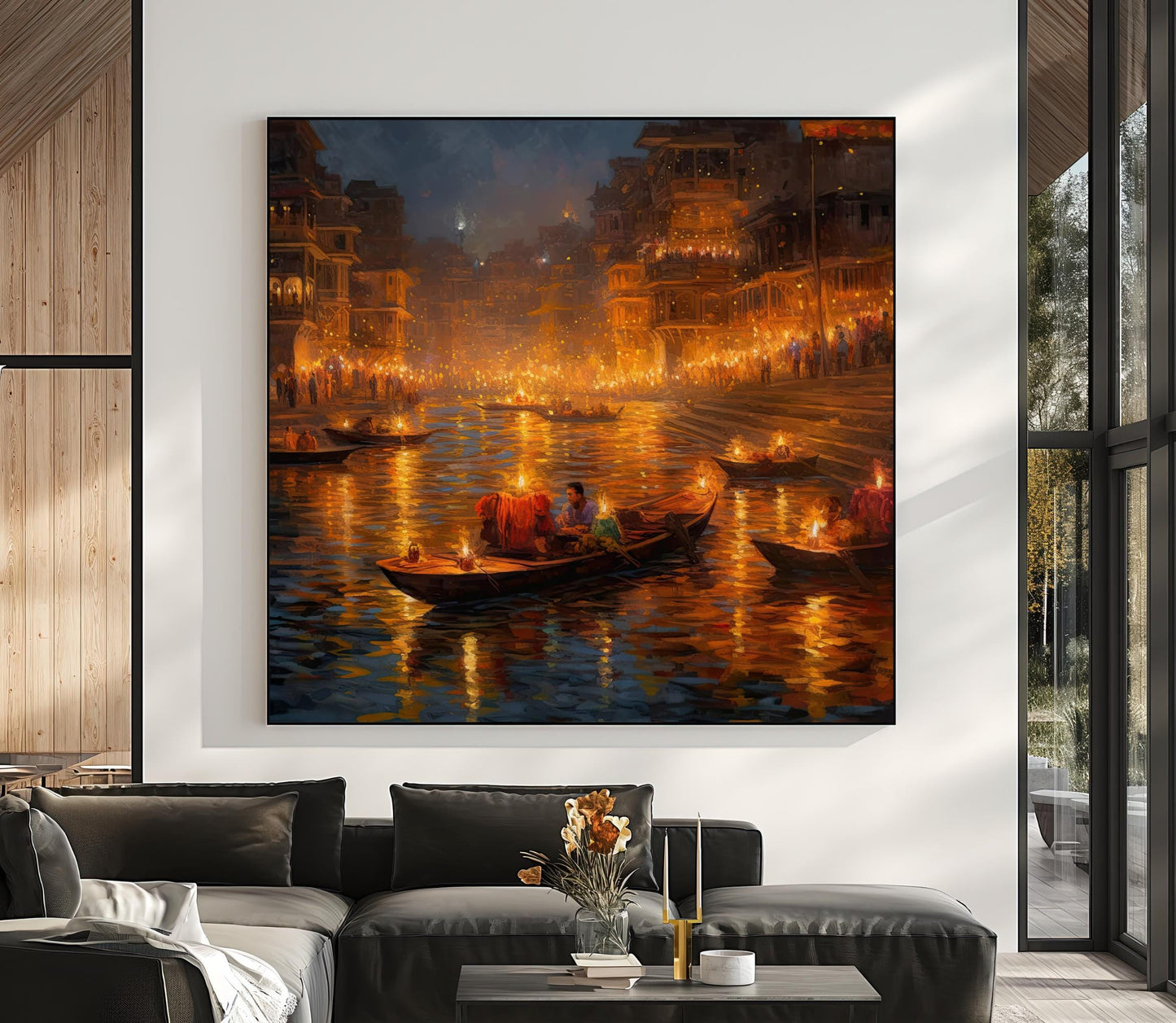 Varanasi Diwali , Ganges Festival Lights canvas wall art, ready to hang