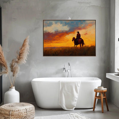 Argentine Gaucho canvas wall art shown in a bathroom