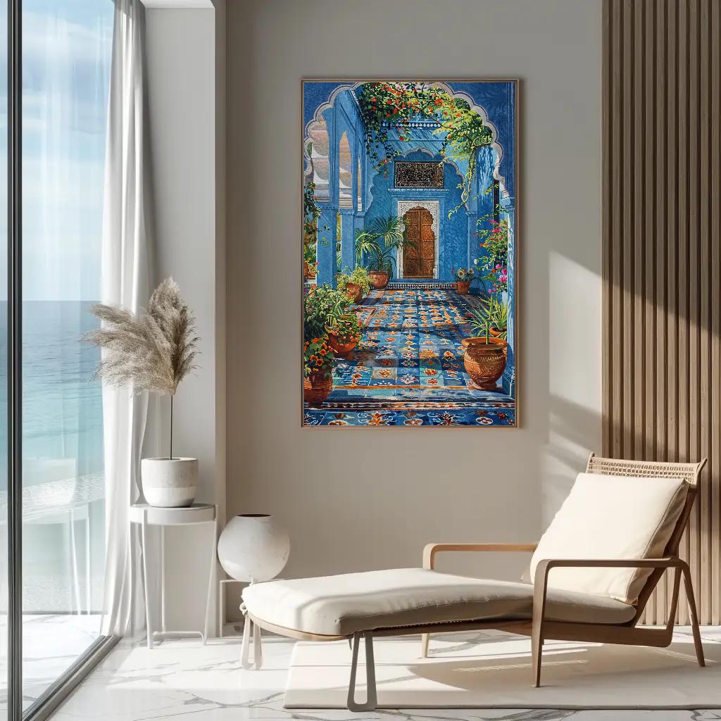 Blue Indian Palace , Jodhpur canvas wall art shown in a styled interior (view 2)