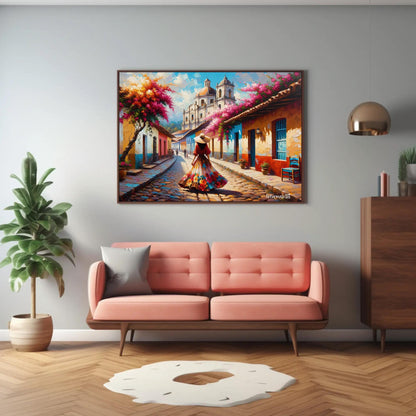 Mexican Town canvas wall art shown in a living room