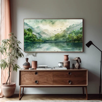 Tropical Forest canvas wall art shown in a styled room