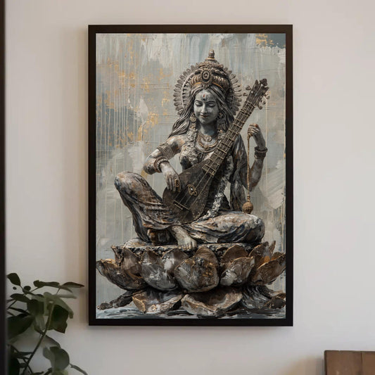 a painting of a man playing a guitar on a wall