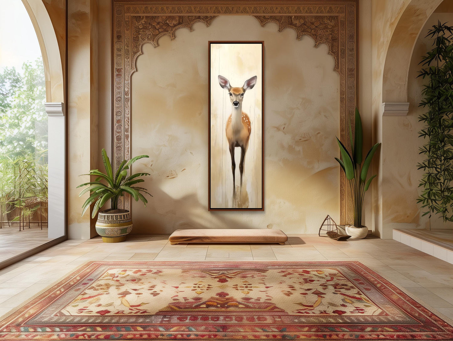 Abstract Deer canvas wall art shown in a styled interior