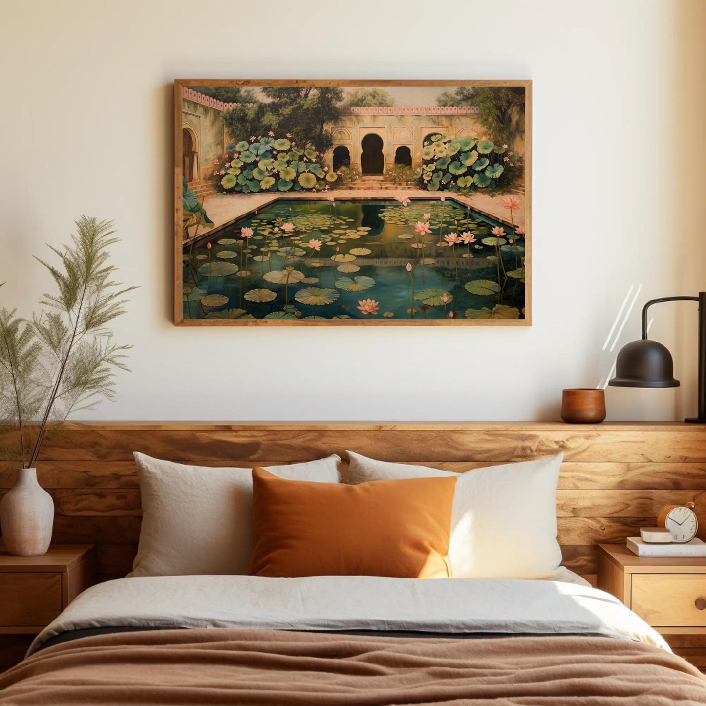 Mughal Lotus Pond , Traditional Indian canvas wall art, gallery-wrapped or framed