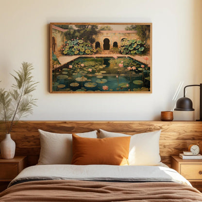 Mughal Lotus Pond , Traditional Indian canvas wall art, gallery-wrapped or framed