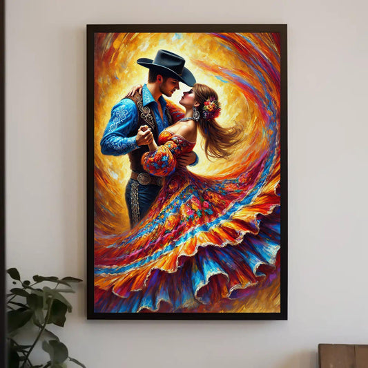 a painting of a man and woman dancing