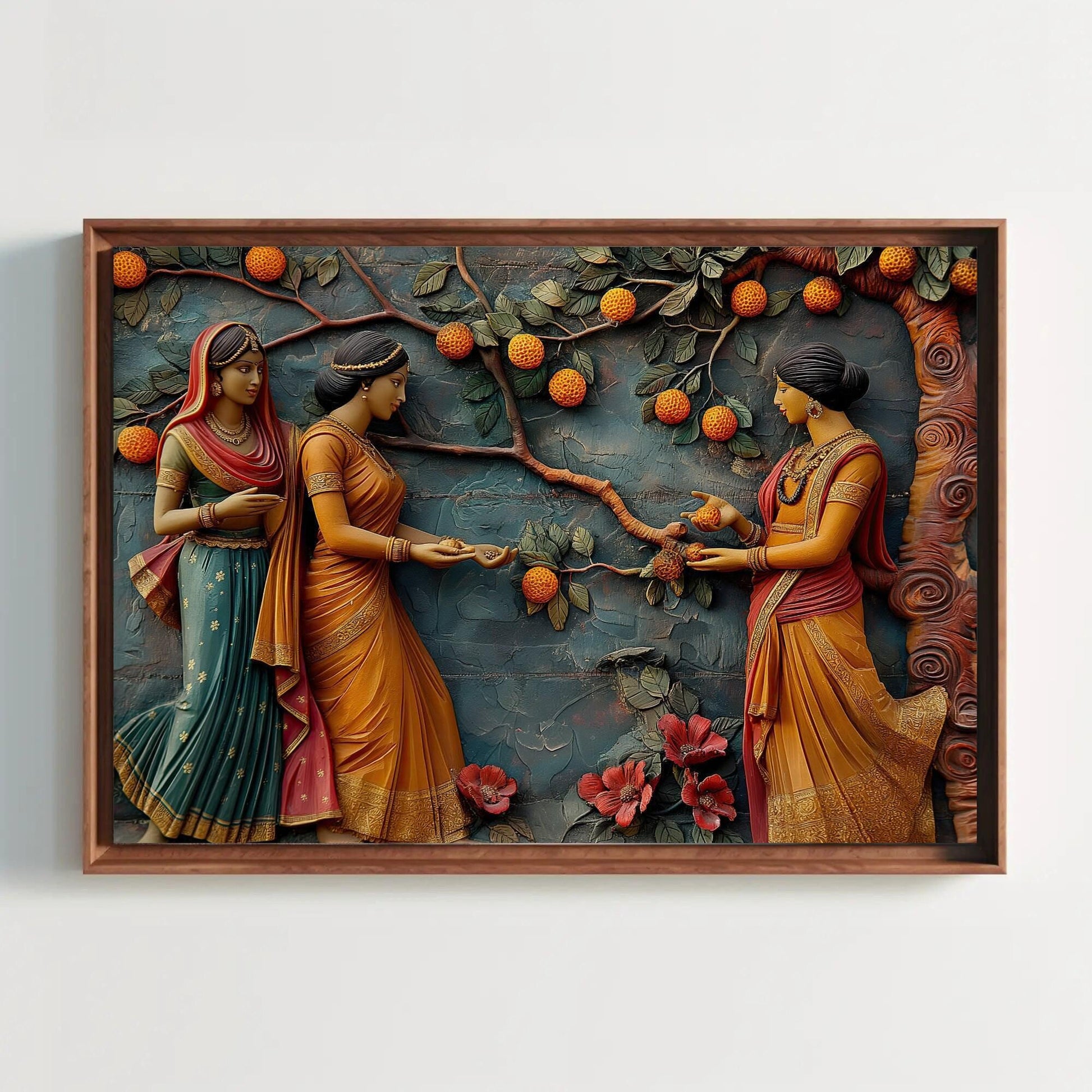 Indian Women canvas wall art shown in a styled room