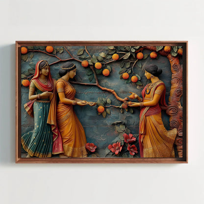 Indian Women canvas wall art shown in a styled room