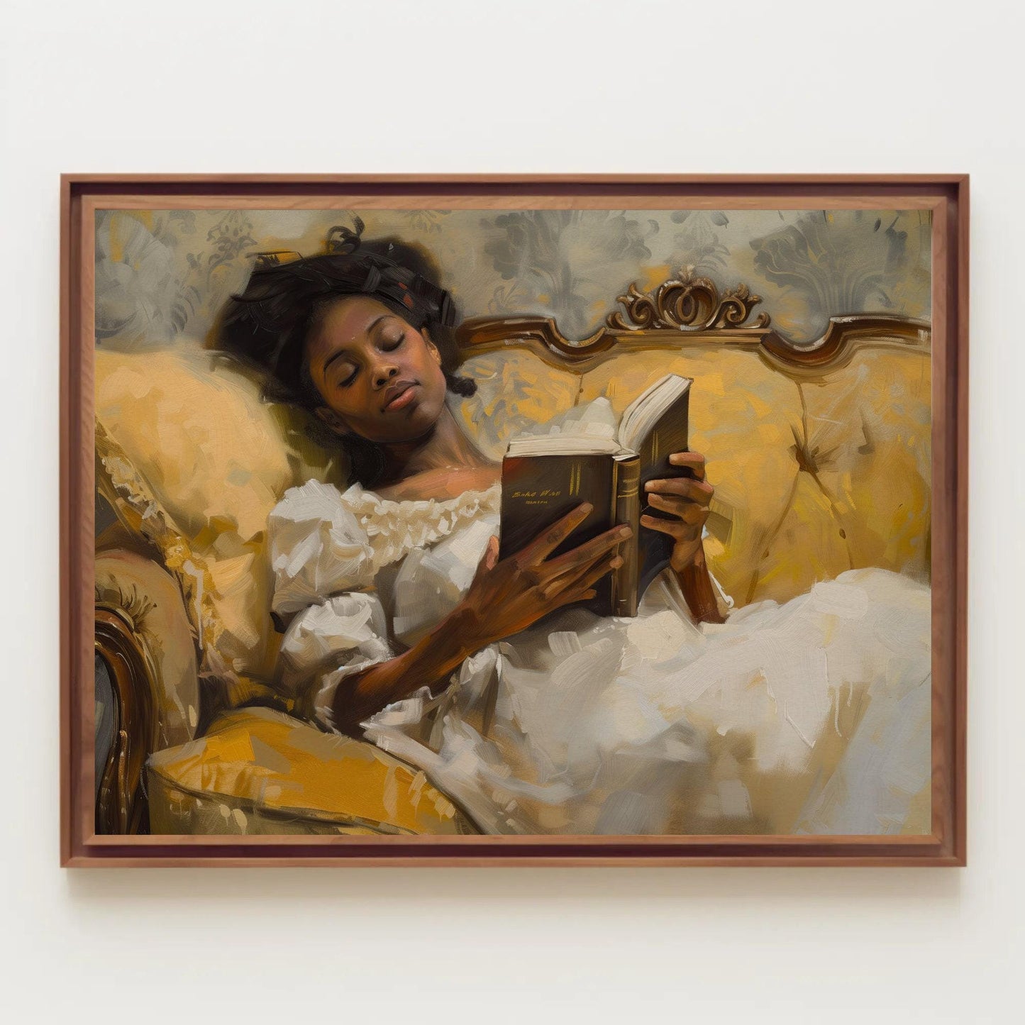 Vintage Canvas Print, Girl Reading Book, African American Art on Museum Grade Canvas