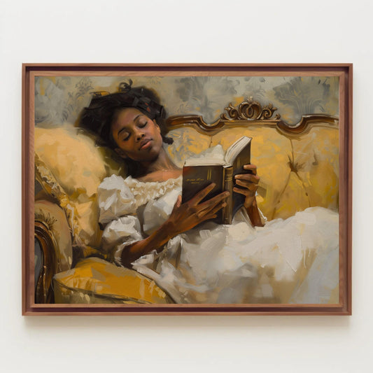 a painting of a woman reading a book