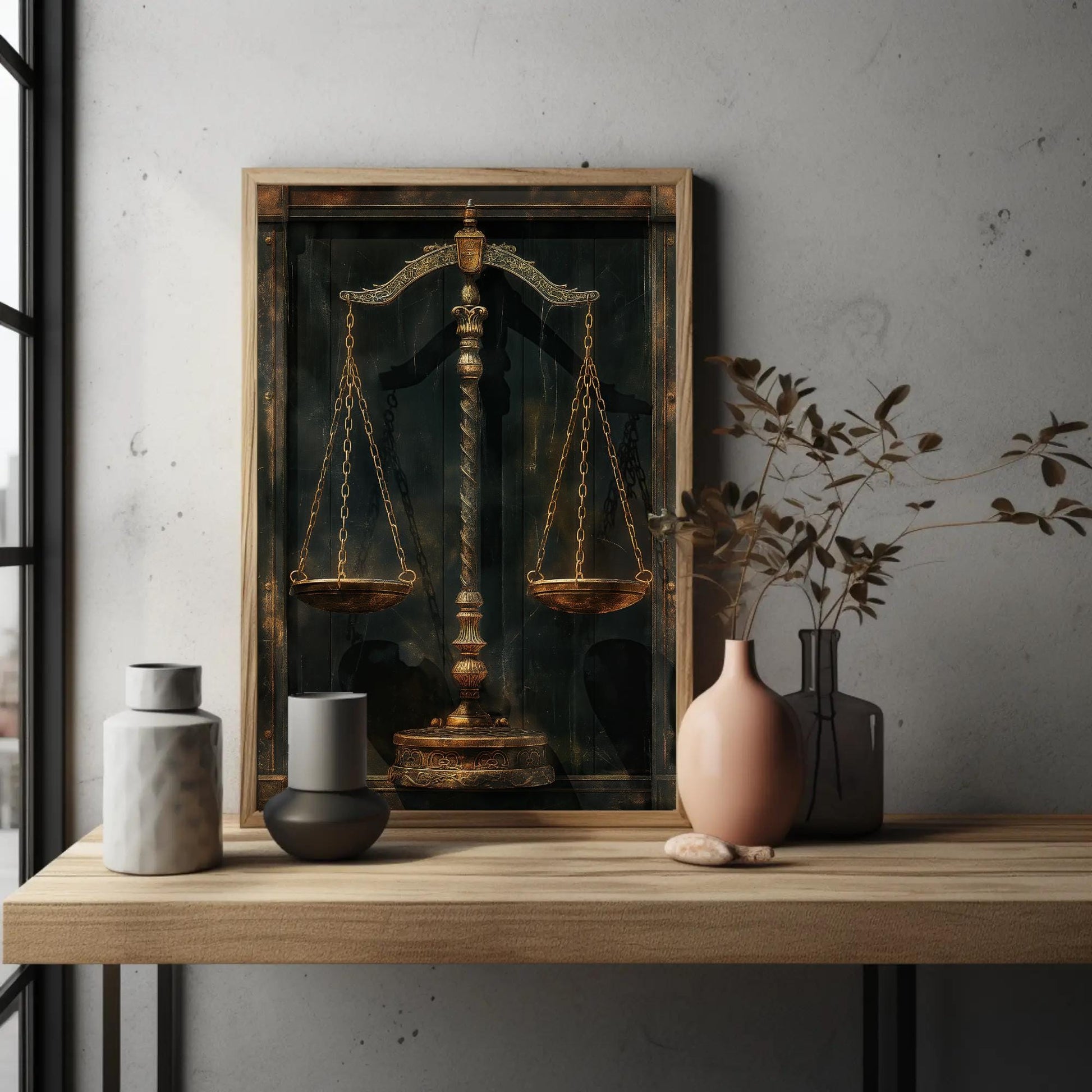 Scales Of Justice Art canvas wall art shown in a styled room (view 2)