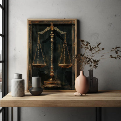 Scales Of Justice Art canvas wall art shown in a styled room (view 2)