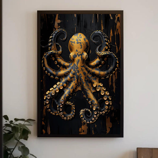 Gold Octopus Canvas | Elegant Coastal Wall Art - Metallic Gold Marine Decor