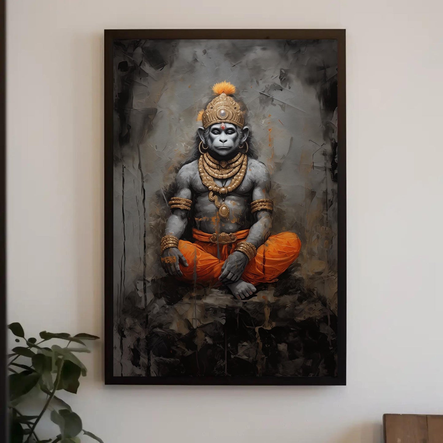 Lord Hanuman Canvas Art, Meditating Bajrangabali Painting, Hindu Spiritual Decor