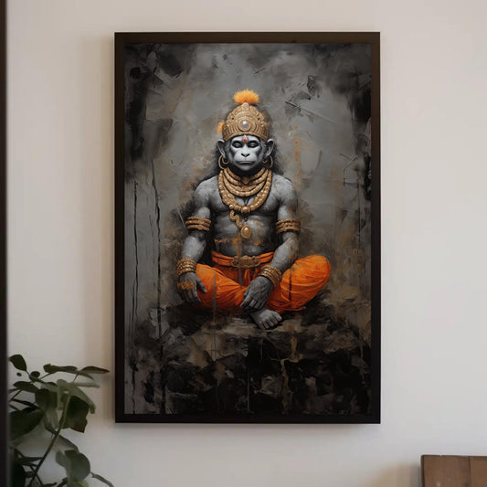 Lord Hanuman Canvas Art – Meditating Bajrangabali Painting | Hindu Spiritual Decor
